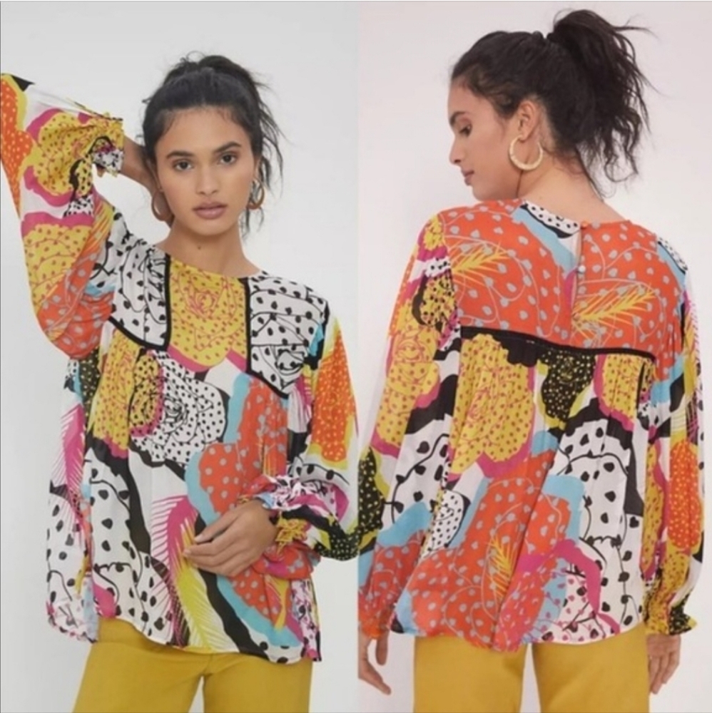 Bl-nk for Anthropologie Miranda Peasant Blouse Size XS